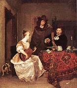 A Young Woman Playing a Theorbo to Two Men